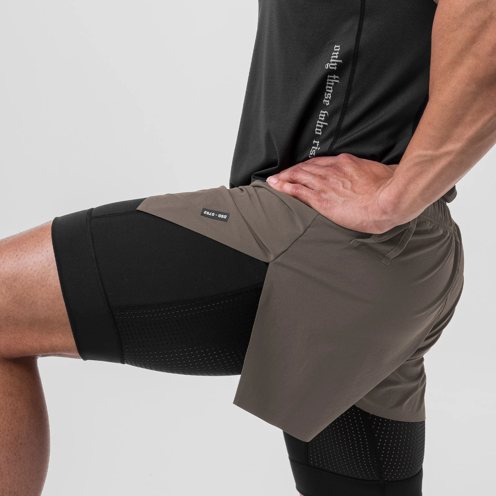 0752. Ripstop 3" High Split Liner Short - Deep Taupe/Black - Image 3