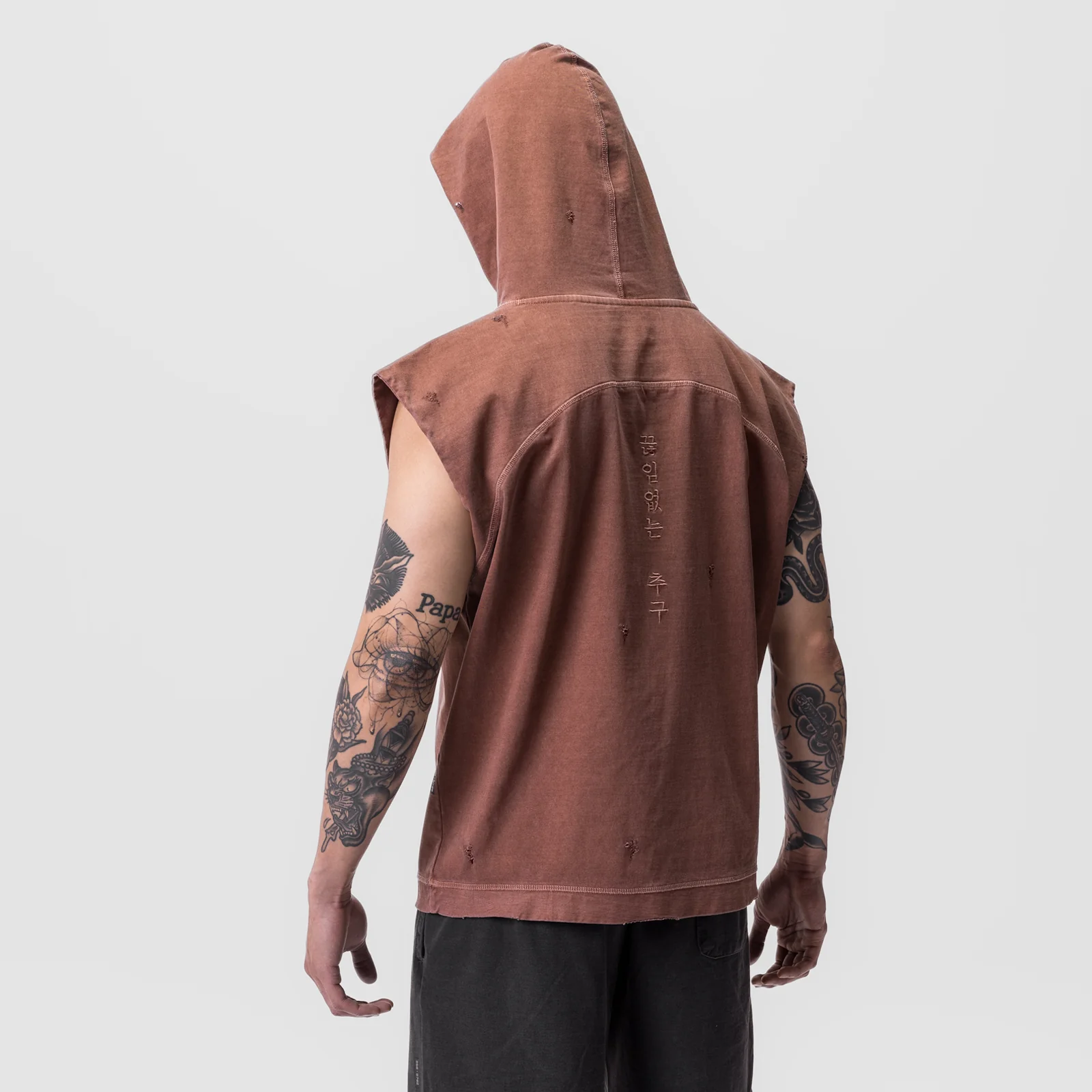 0799. Tech Essential™ Cutoff Hoodie - Faded Brick - Image 3
