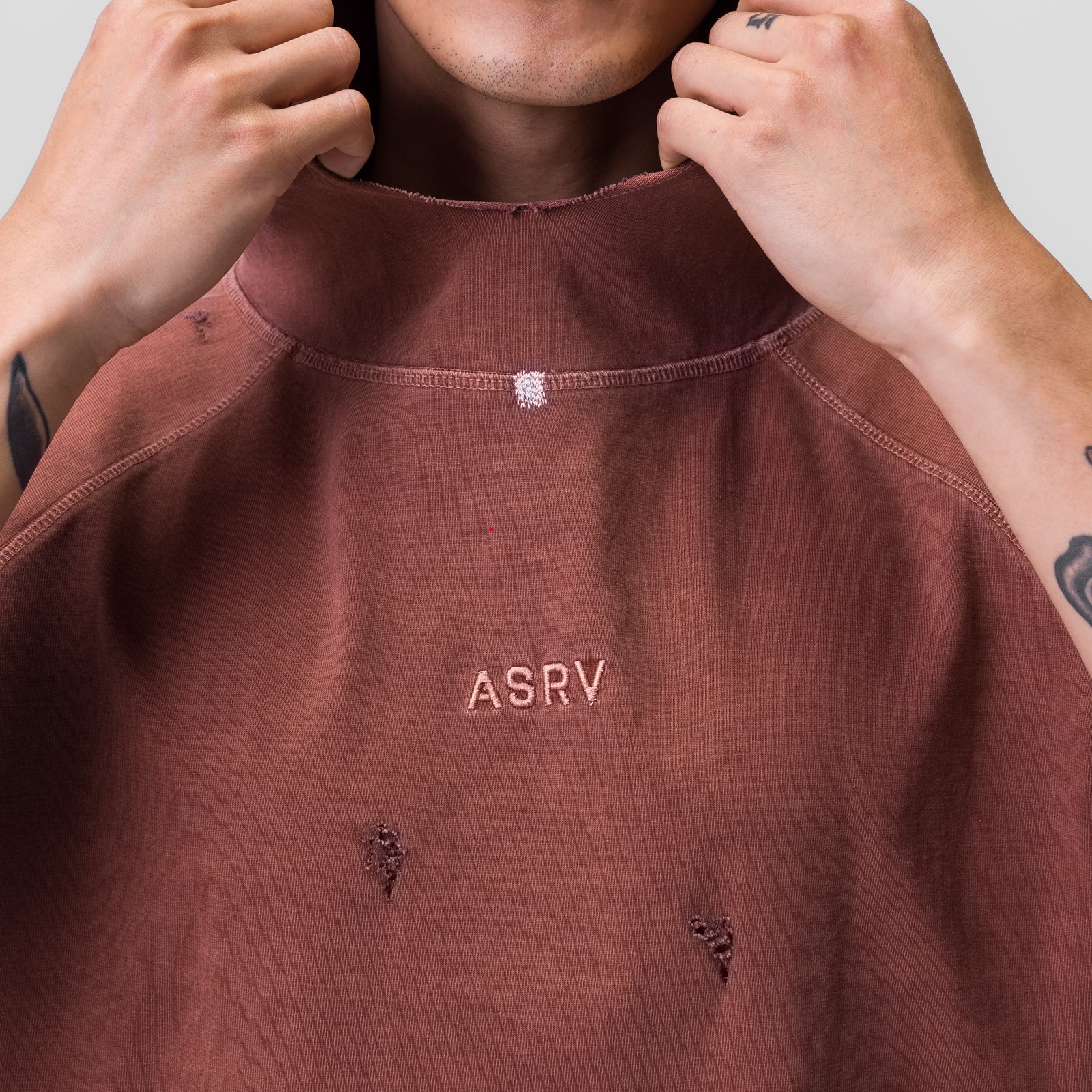 0799. Tech Essential™ Cutoff Hoodie - Faded Brick - Image 5