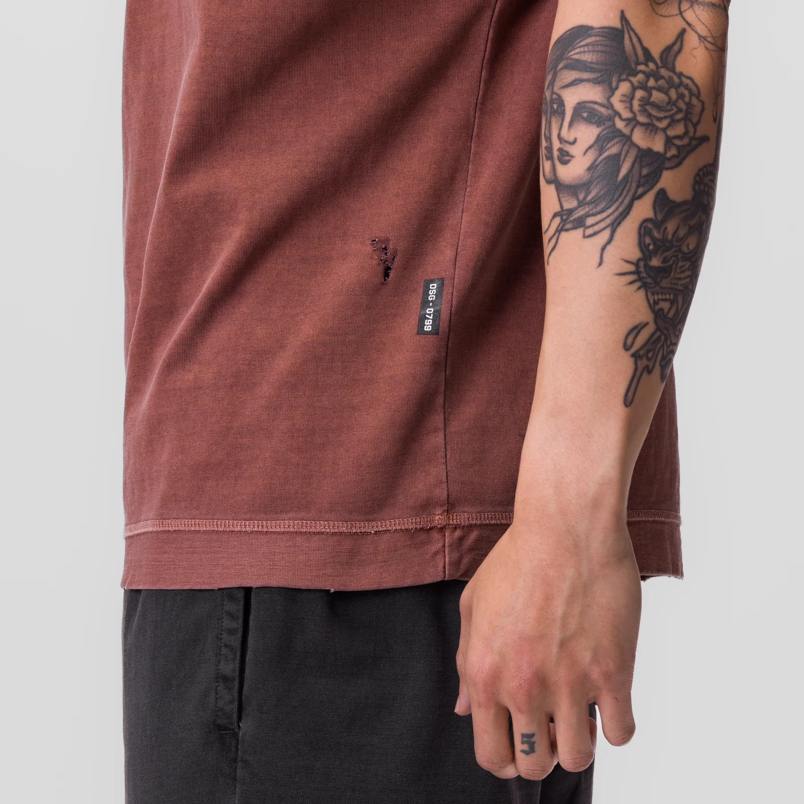0799. Tech Essential™ Cutoff Hoodie - Faded Brick - Image 6