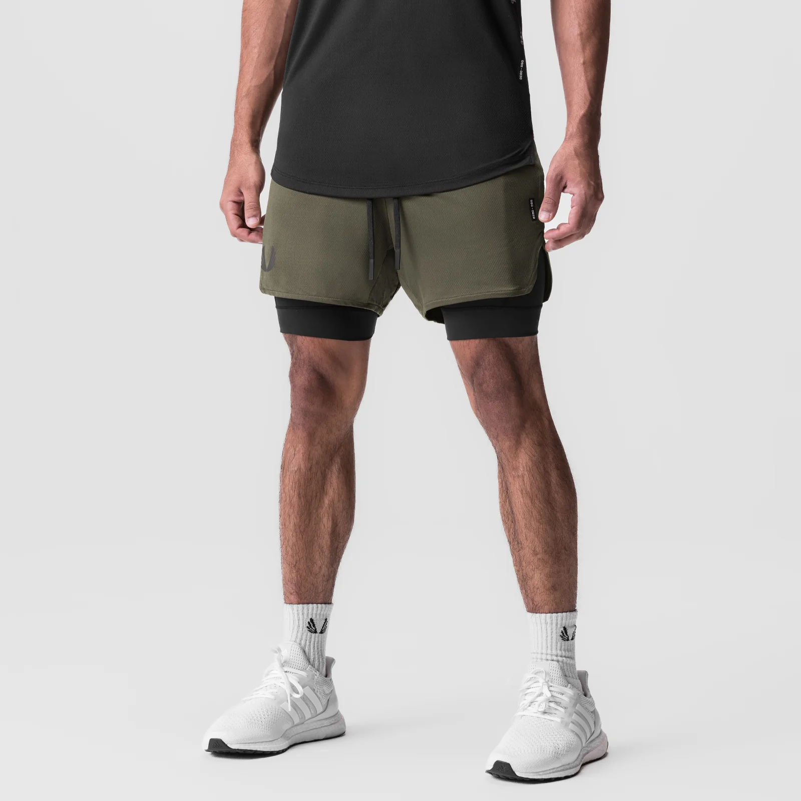 0828. AeroSilver® 5" Liner Short - Olive "Wings"/Black - Image 2