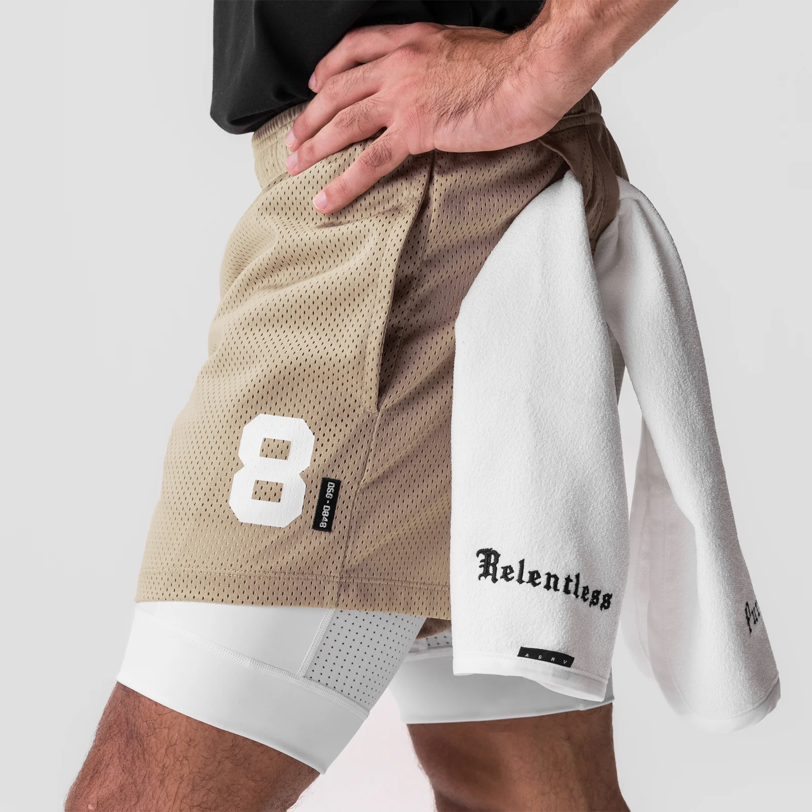 0848. SilverPlus™ Mesh 5" Liner Short - Khaki/White - Image 5