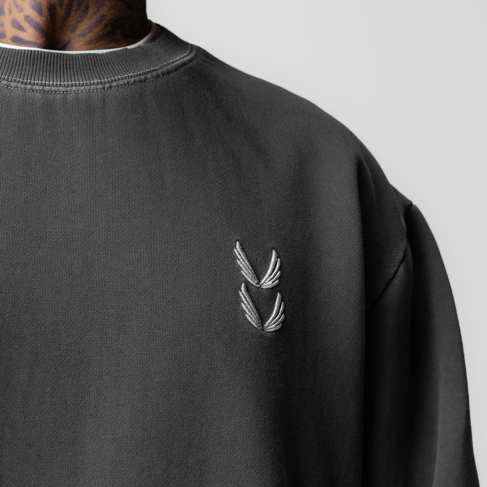 0861. Tech Essential™ Distressed Crewneck - Faded Grey - Image 4