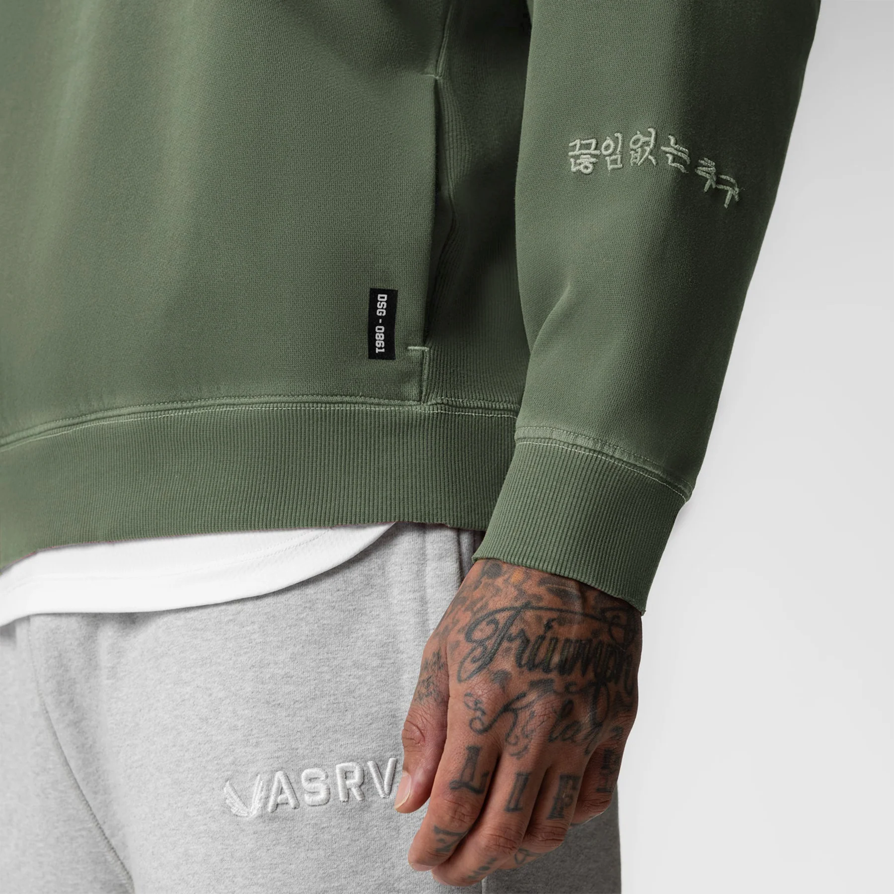 0861. Tech Essential™ Distressed Crewneck - Faded Olive - Image 3