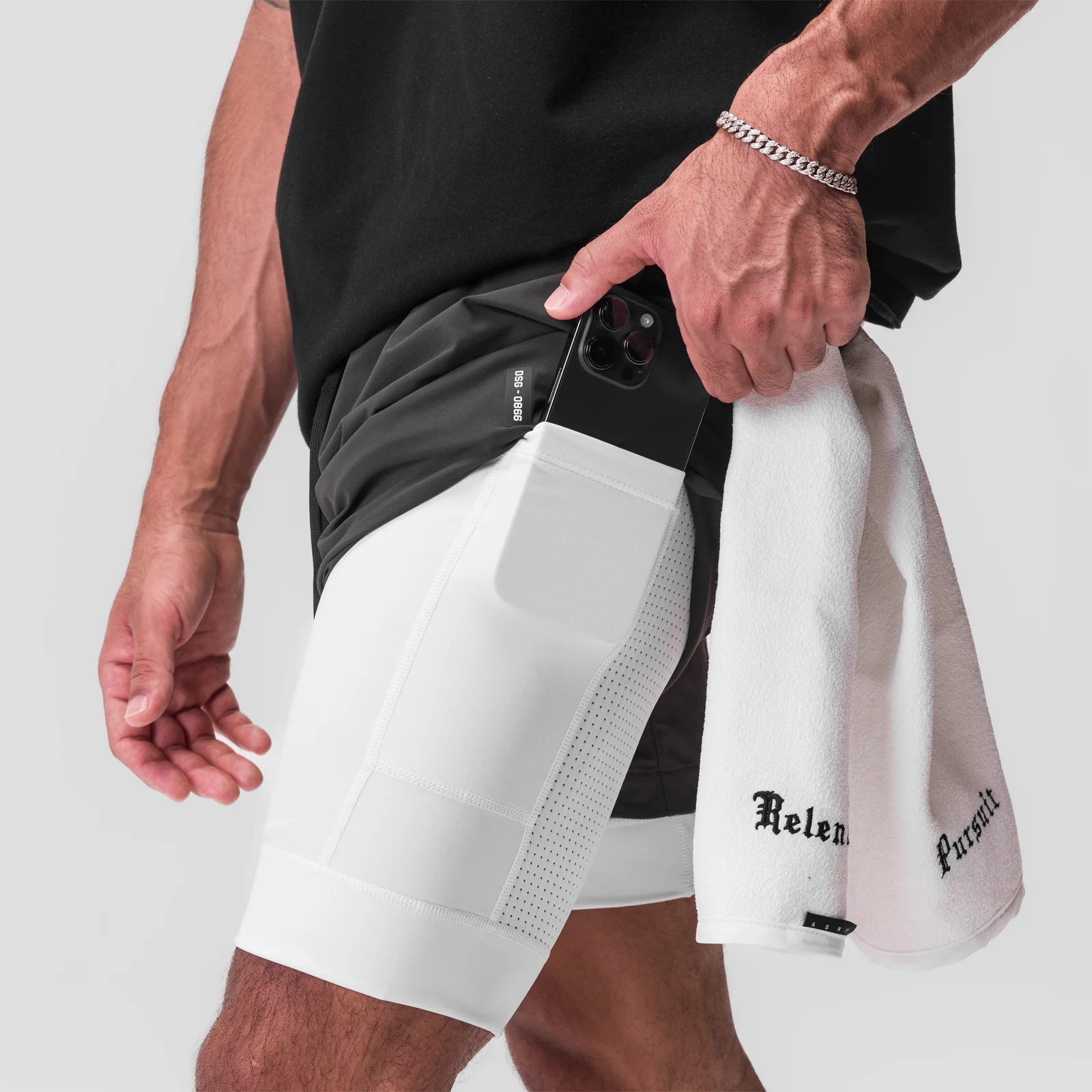 0866. Tetra-Lite® 7" Liner Short - Space Grey / White / White "Wings" - Image 4