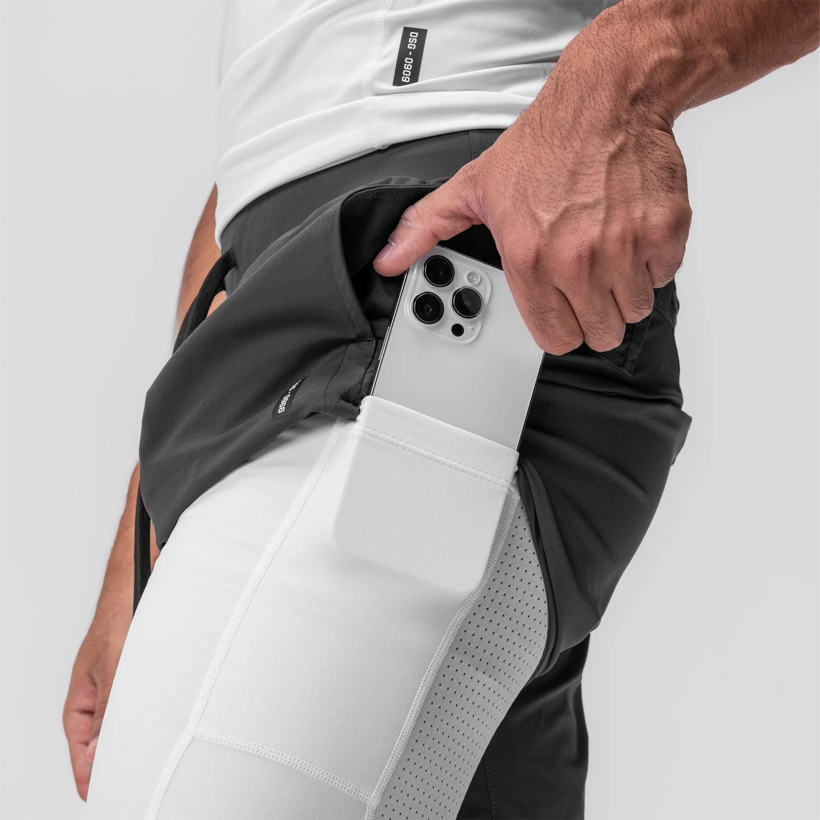 0866. Tetra-Lite® 7" Liner Short - Space Grey "Cyber"/White - Image 4