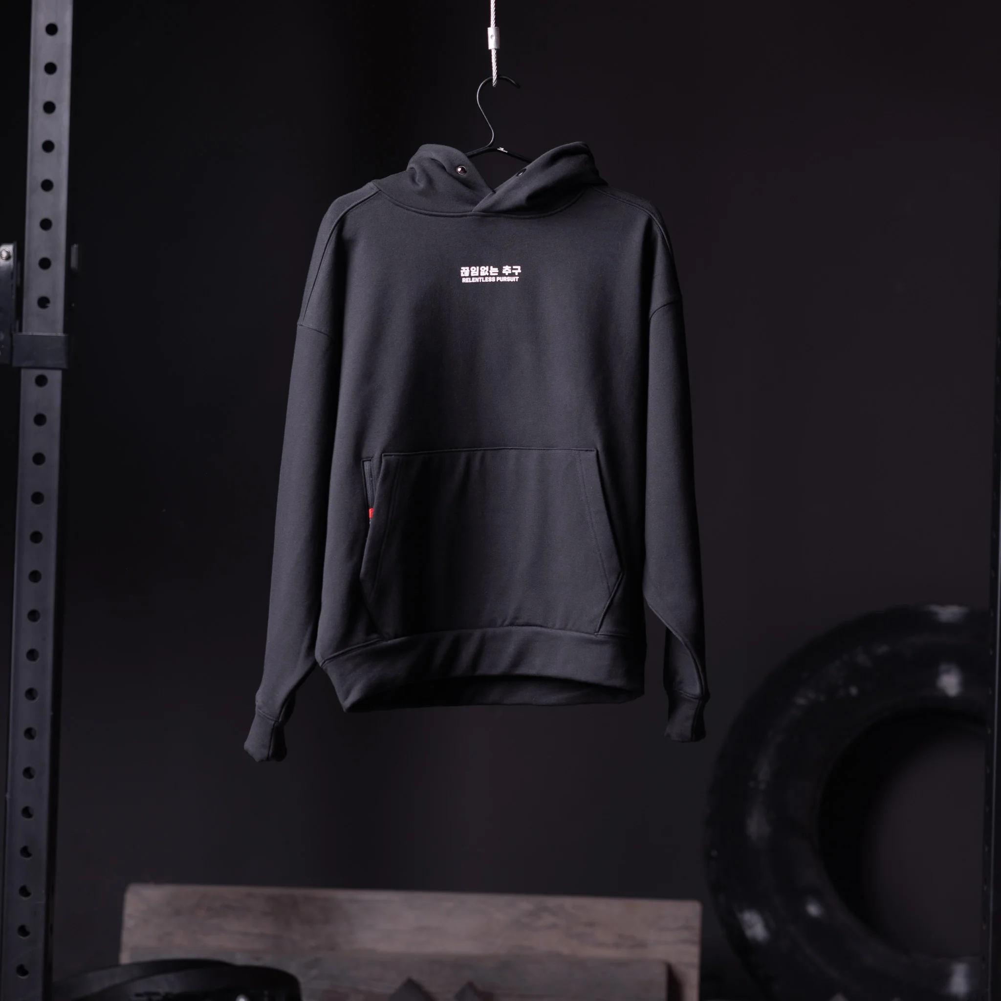 0874. Tech-Terry™ Zip Pocket Hoodie - Black "Marble 8" - Image 2