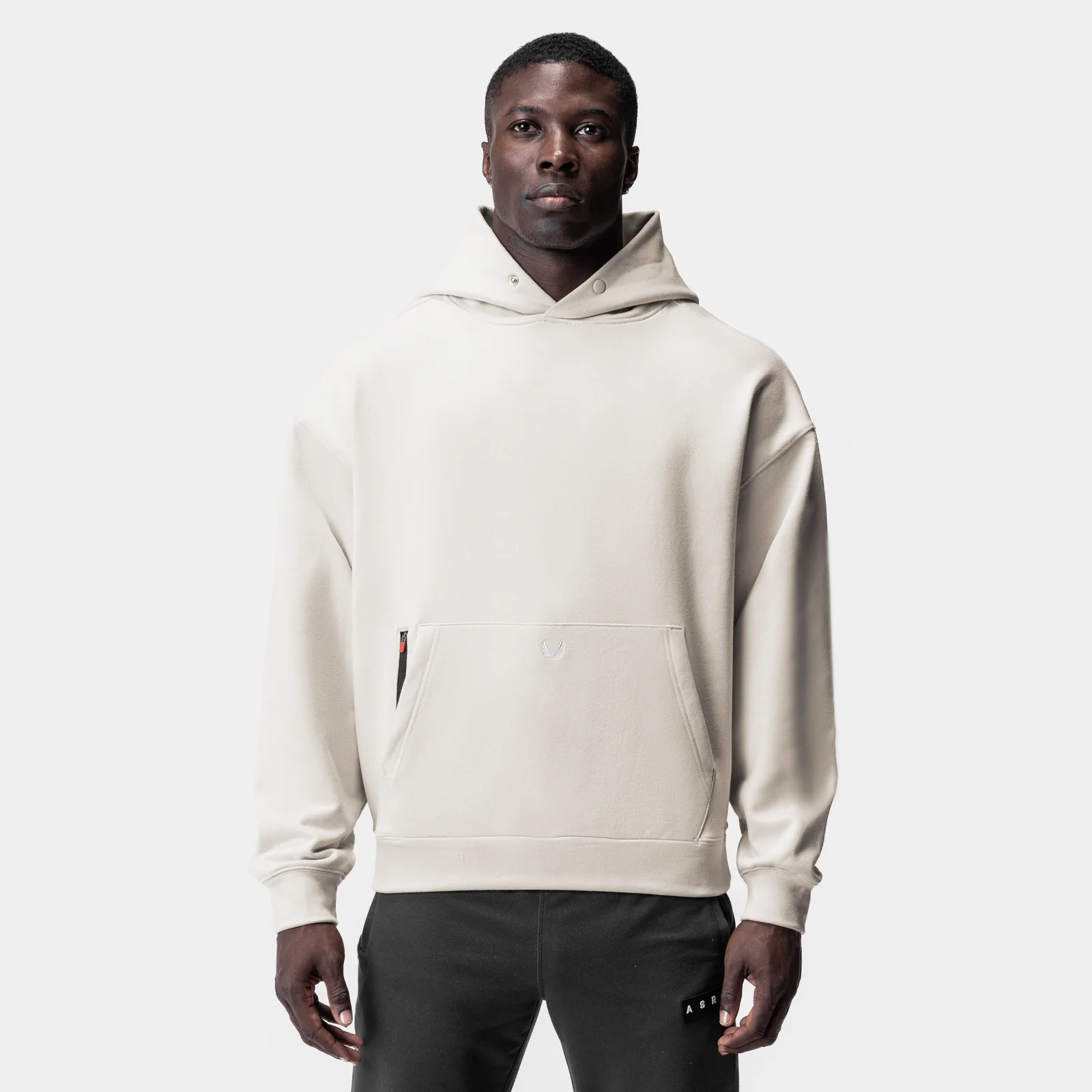 0874. Tech-Terry™ Zip Pocket Hoodie - Stone/White "OTWR" - Image 3