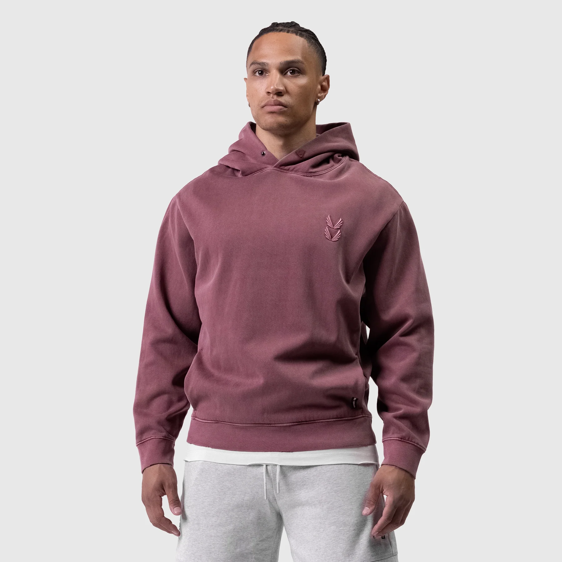 0920. Tech Essential™ Distressed Hoodie - Faded Crimson - Image 2