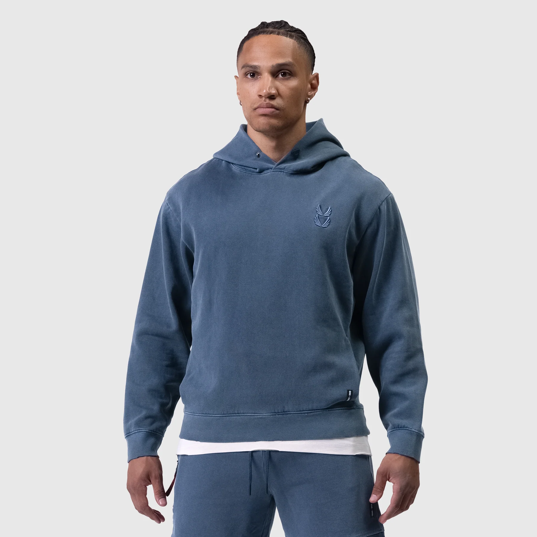 0920. Tech Essential™ Distressed Hoodie - Faded Navy - Image 2