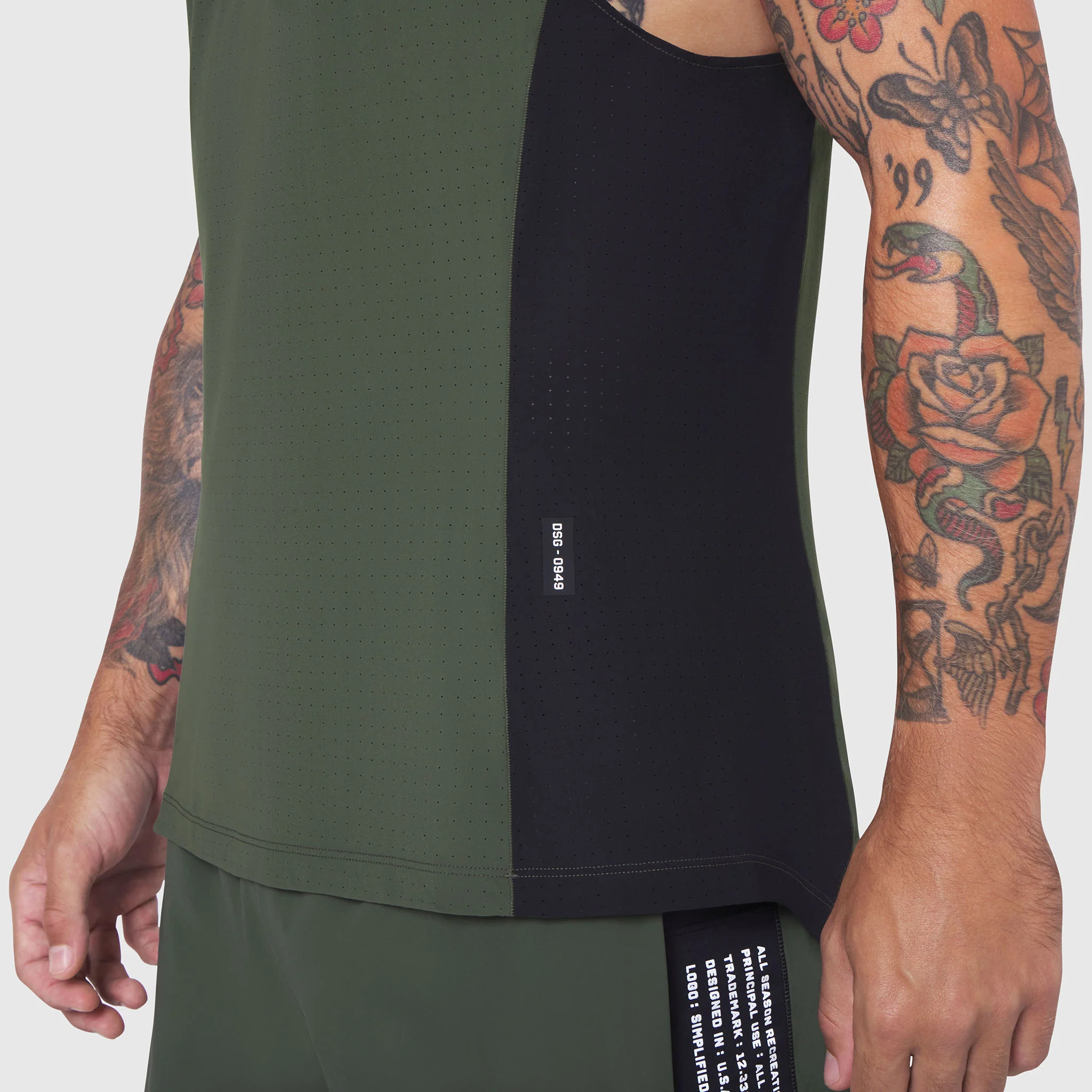 0949. Laser-Vent™ Singlet Tank - Olive/Black - Image 4