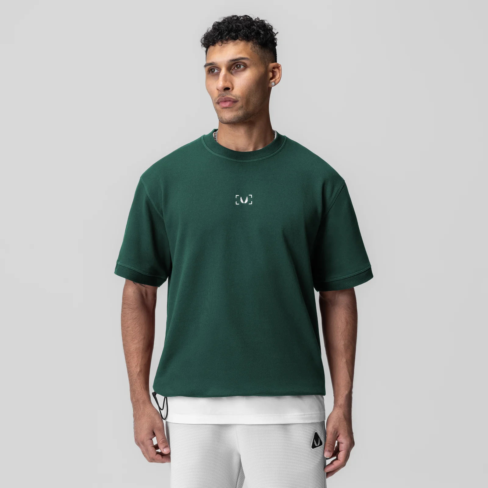 1026. Herringbone Terry Oversized Cinch Tee - Forest Green - Image 3