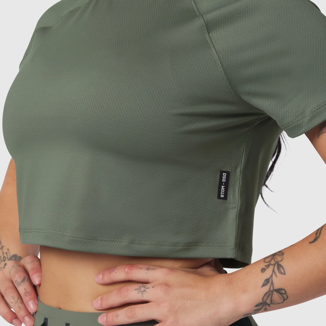 W018. AeroSilver® Cropped Tee - Sage - Image 4