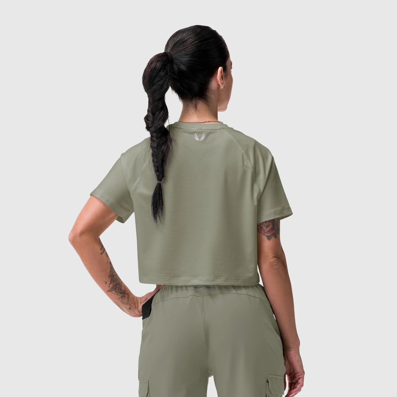 W018. AeroSilver® Cropped Tee - Sage - Image 9