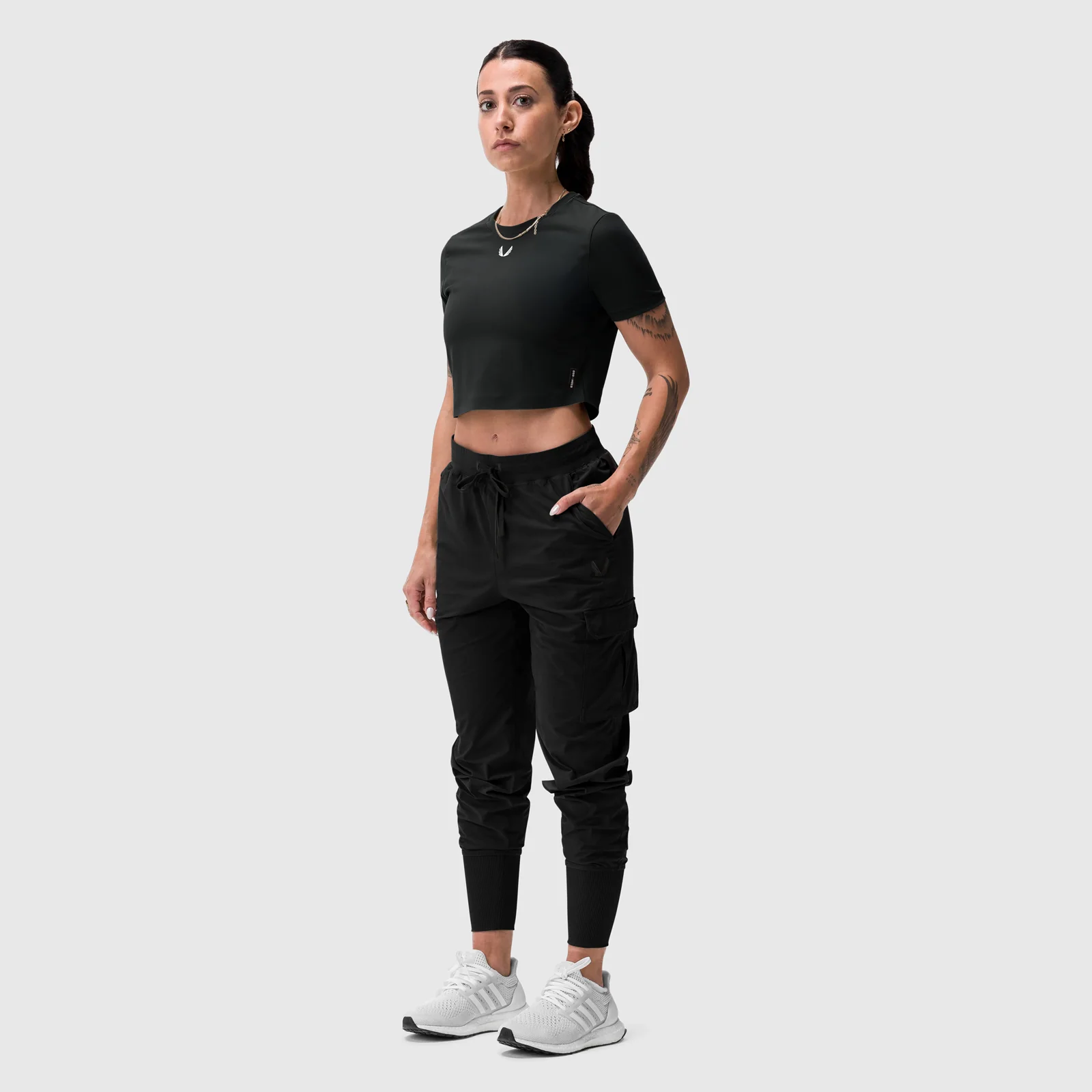 W019. LYCRA® Cropped Tee - Black - Image 8