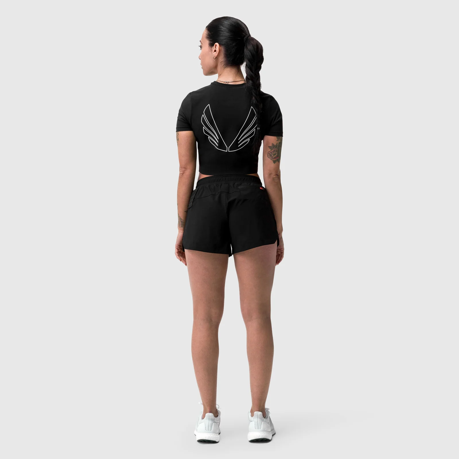 W019. LYCRA® Cropped Tee - Black "Big Wings" - Image 4