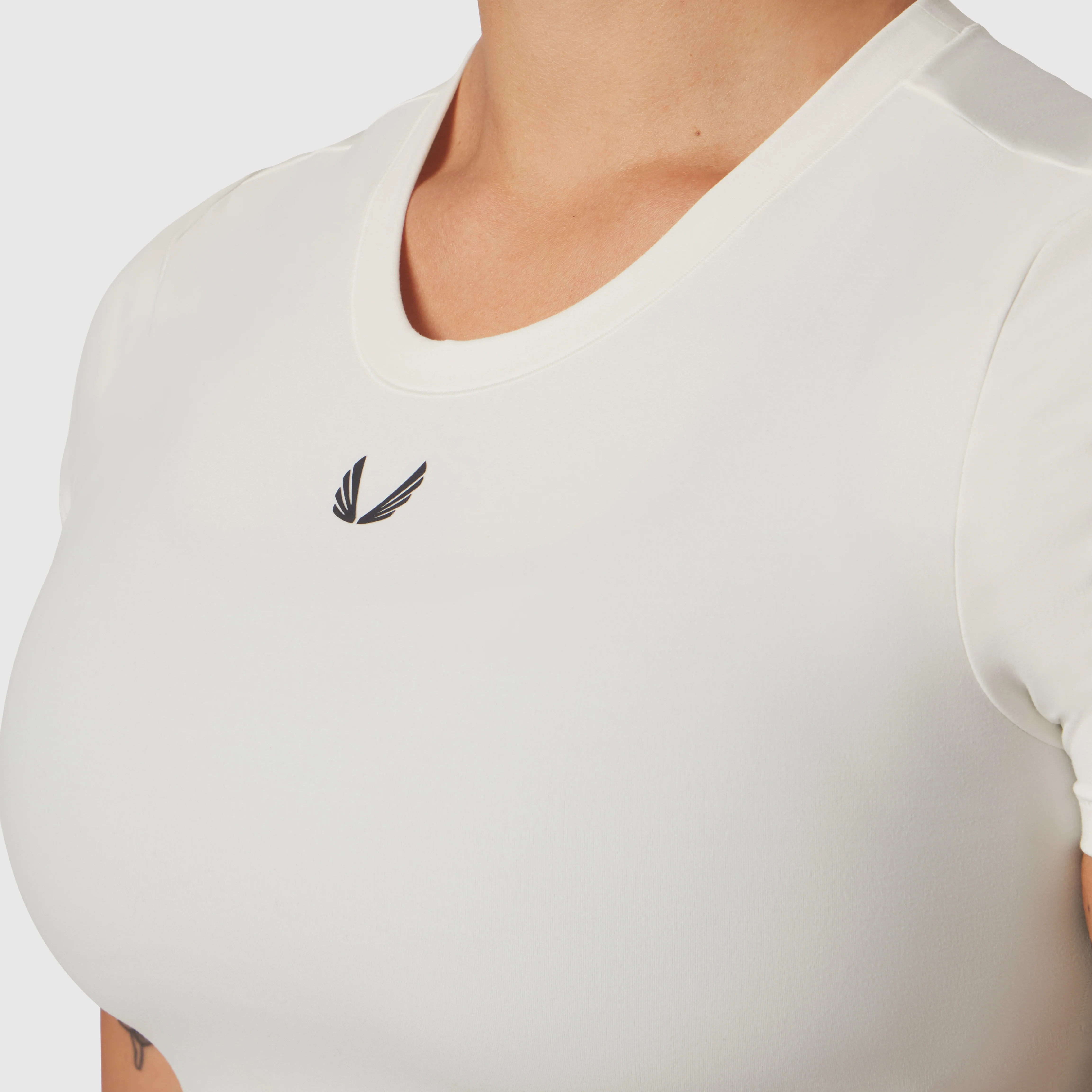 W019. LYCRA® Cropped Tee - Ivory Cream - Image 3