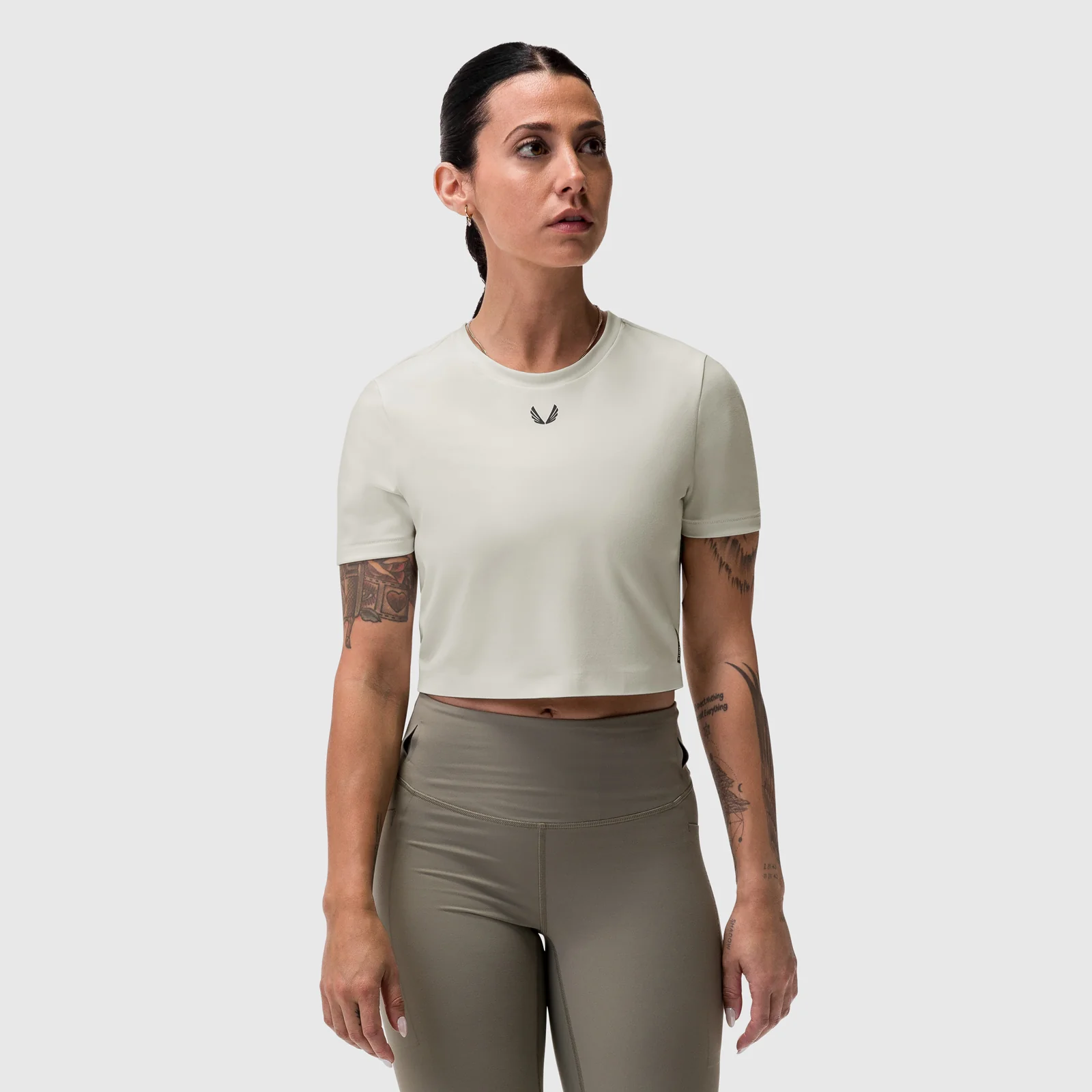 W019. LYCRA® Cropped Tee - Ivory Cream - Image 8