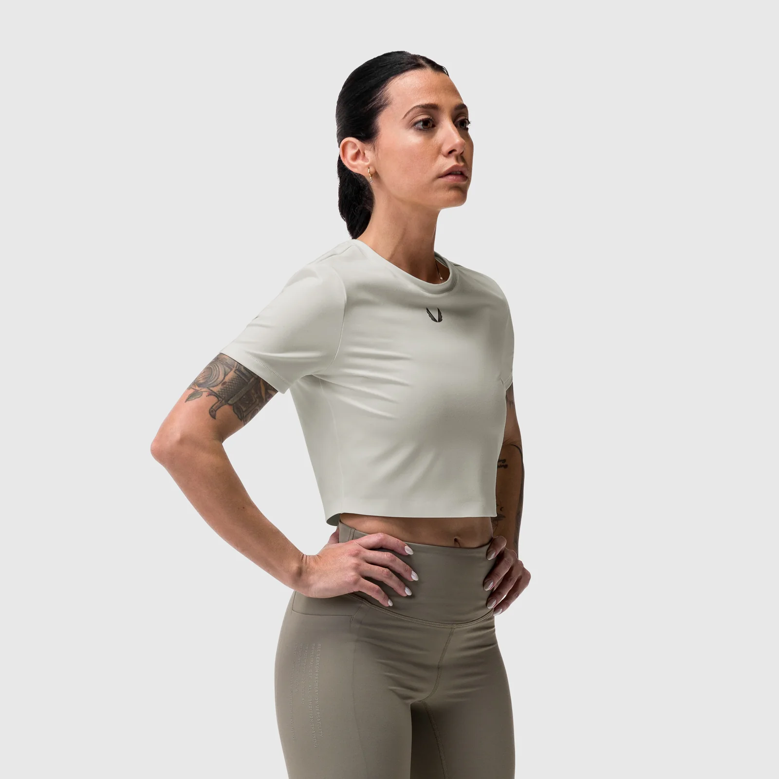 W019. LYCRA® Cropped Tee - Ivory Cream - Image 9