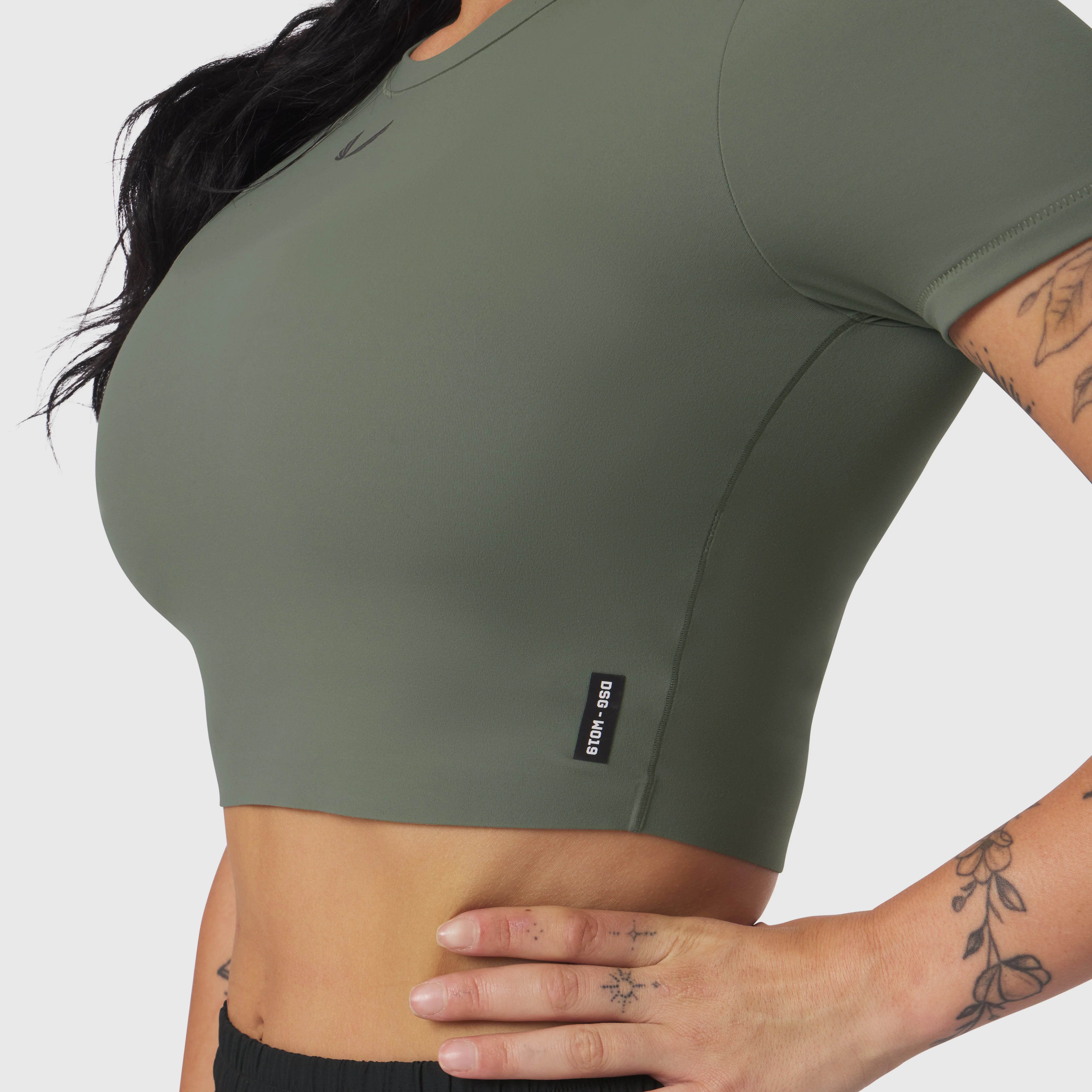 W019. LYCRA® Cropped Tee - Sage - Image 4