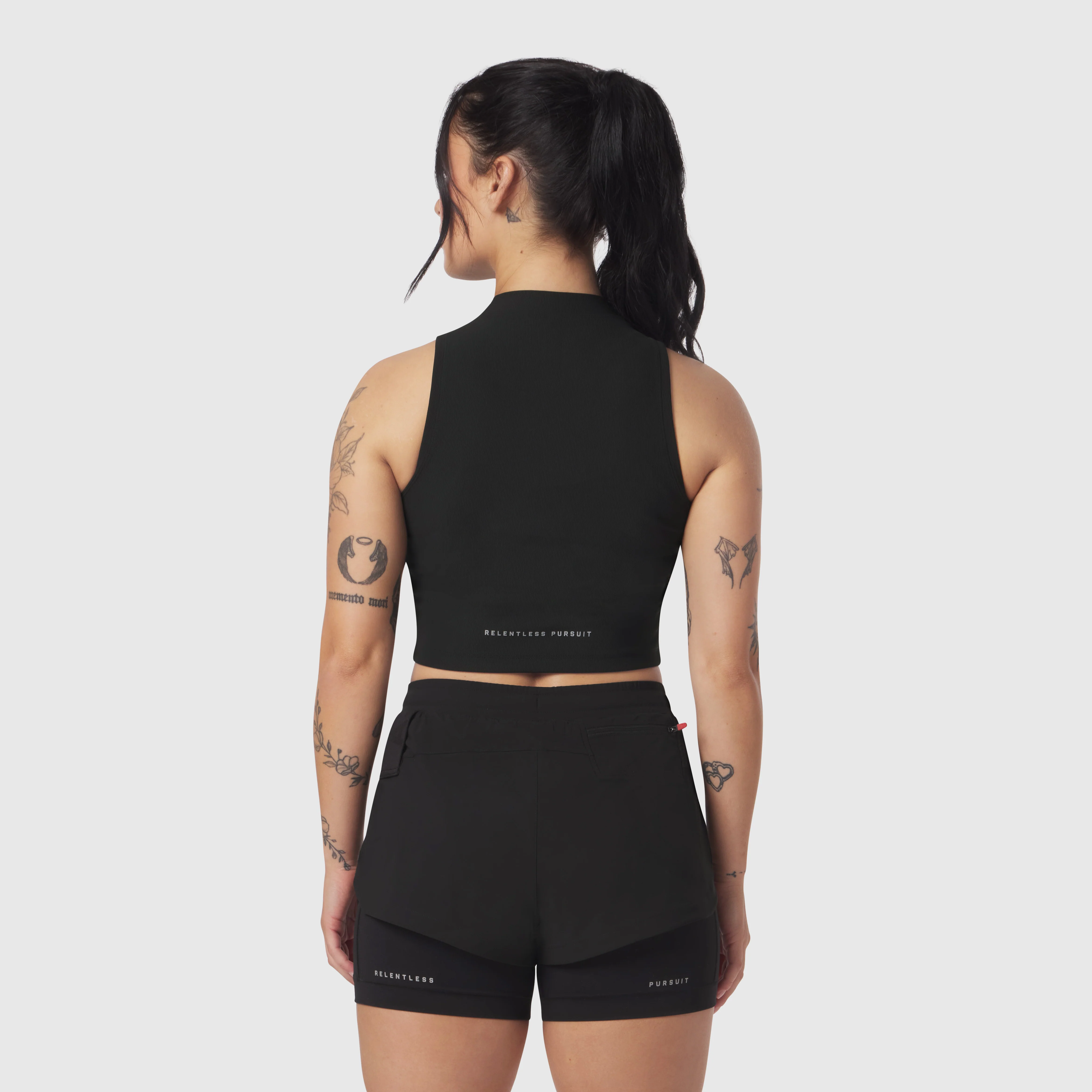 W023. LYCRA® Ribbed Mockneck Tank - Black - Image 3