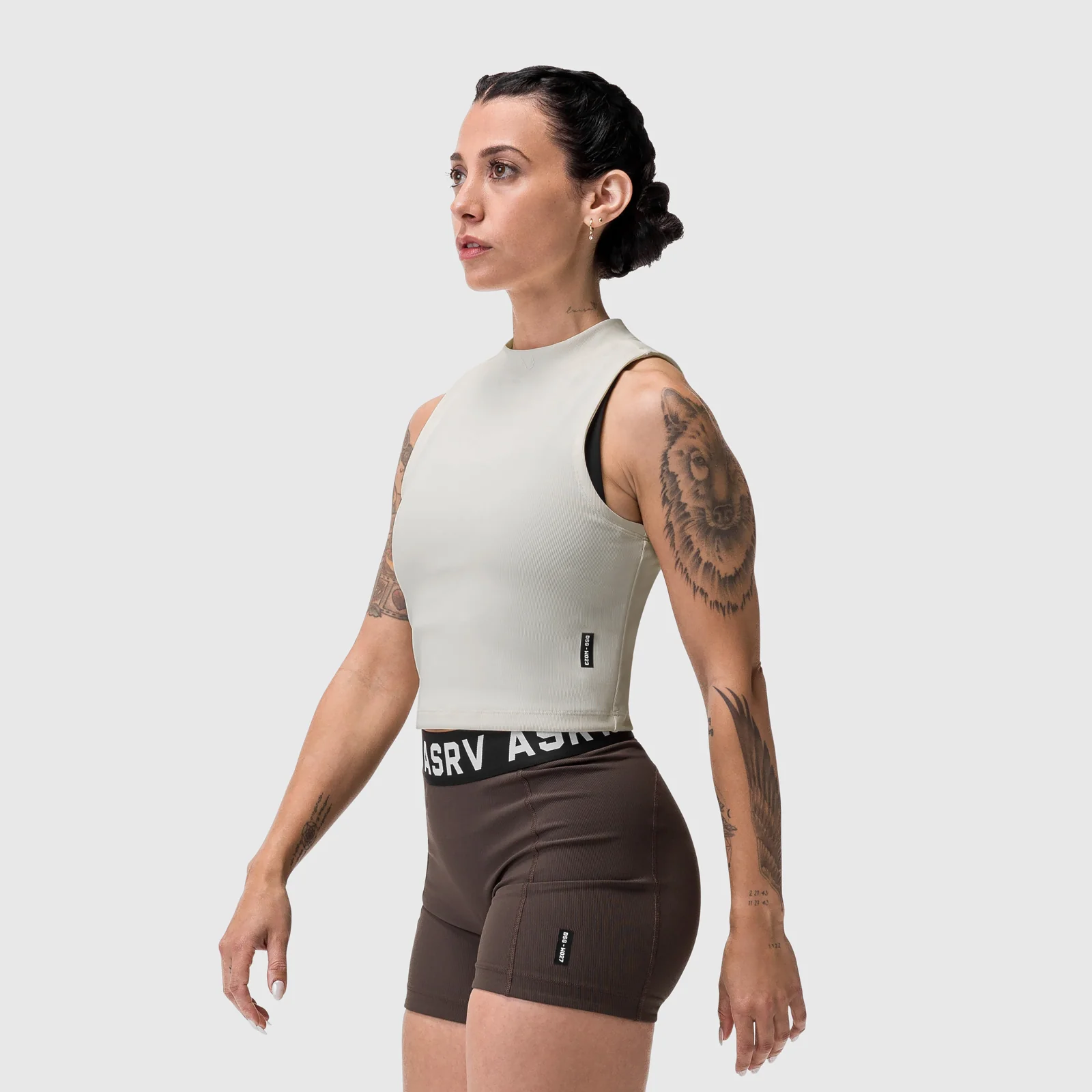 W023. LYCRA® Ribbed Mockneck Tank - Ivory Cream - Image 7
