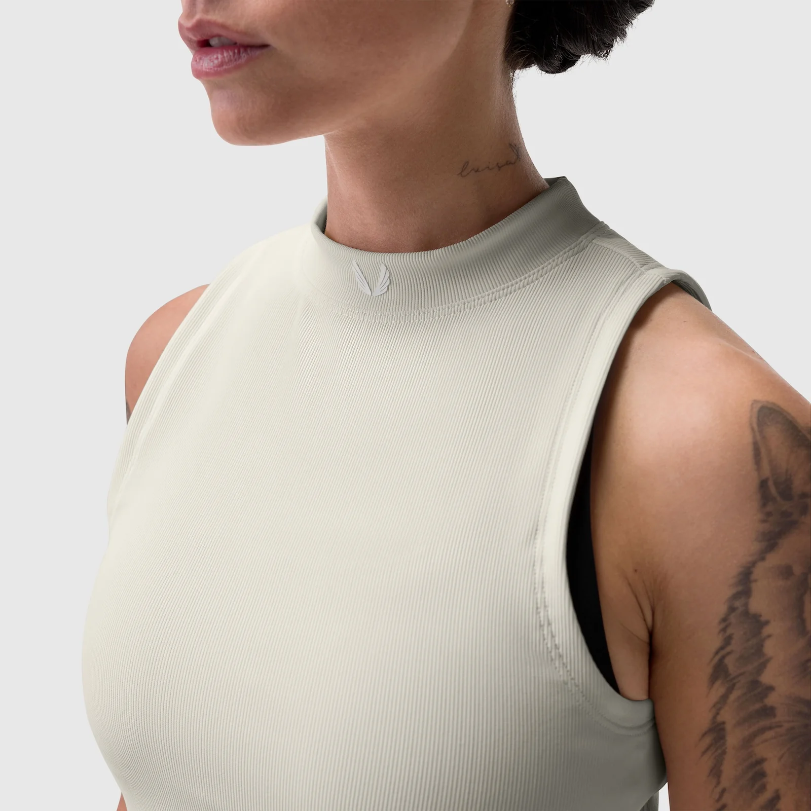 W023. LYCRA® Ribbed Mockneck Tank - Ivory Cream - Image 8