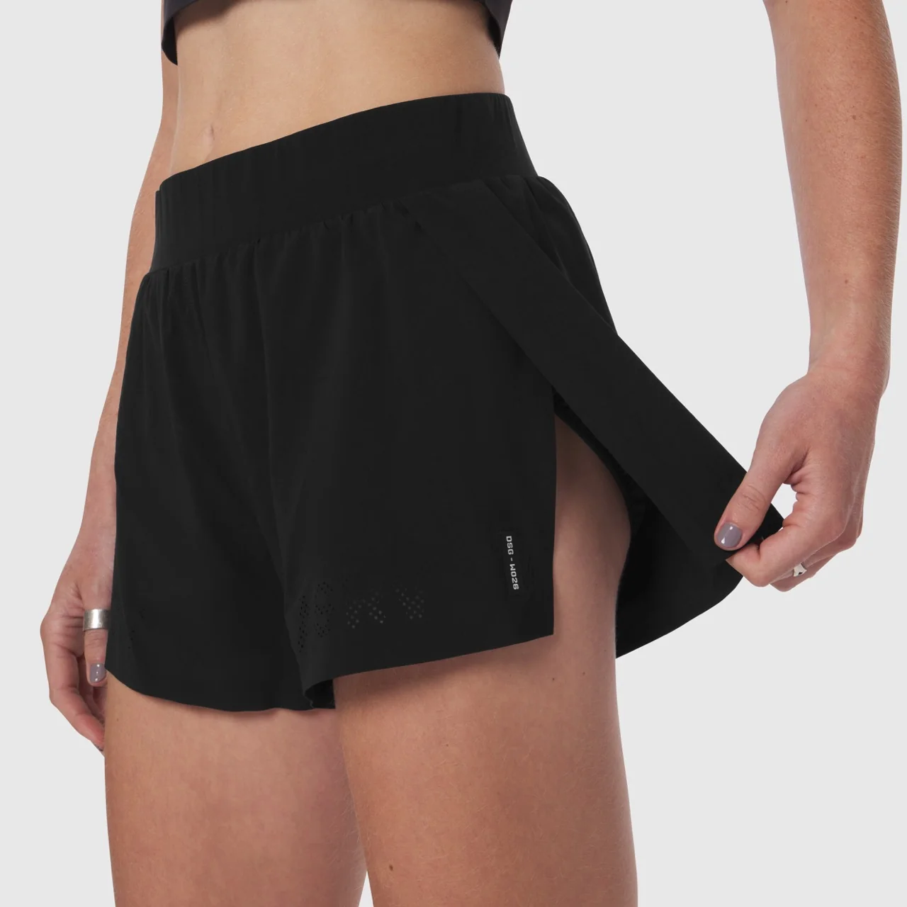 W026. Aerotex™ Side Split Run Short - Black - Image 2