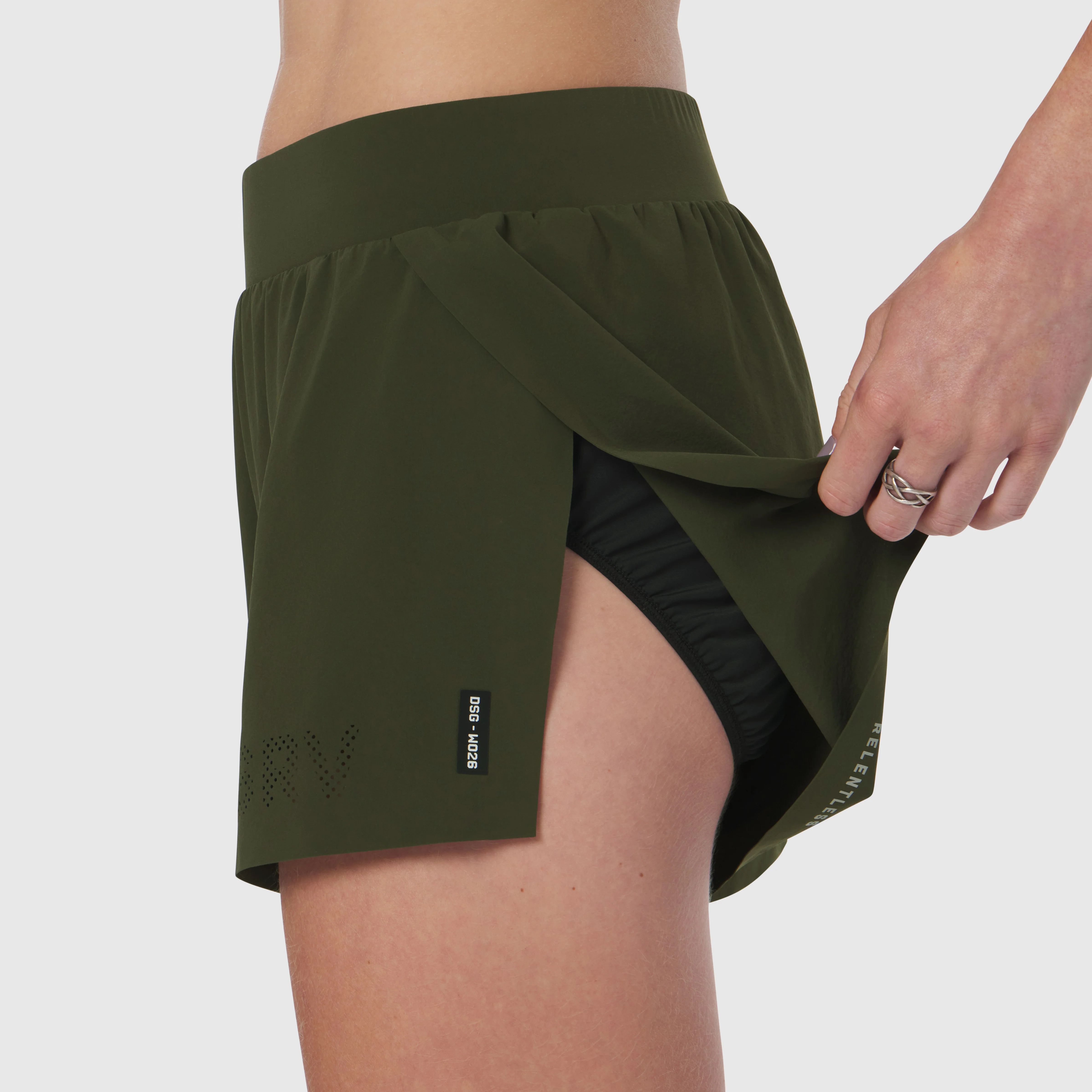 W026. Aerotex™ Side Split Run Short - Olive - Image 3