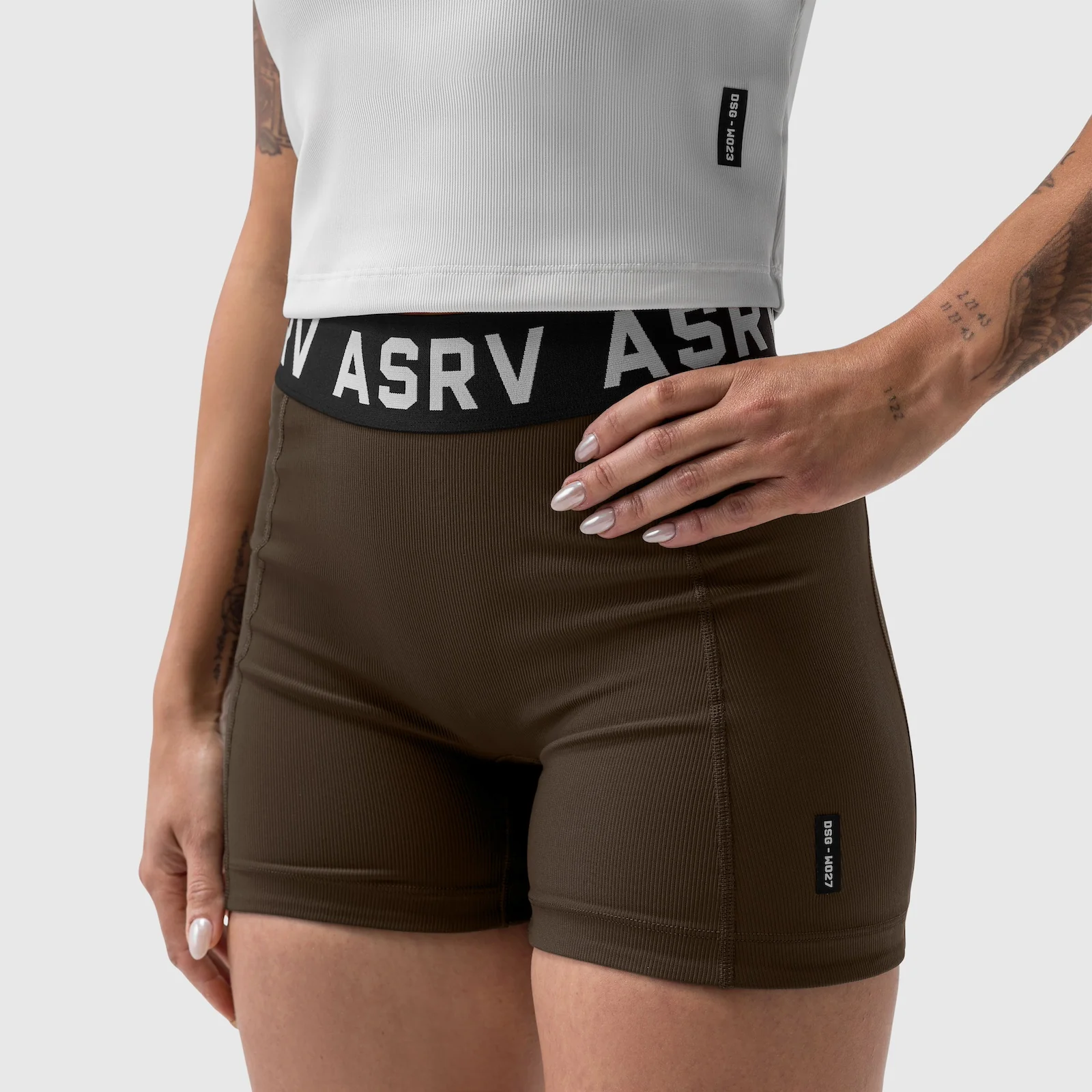 W027. LYCRA® Ribbed Short - Dark Earth - Image 10