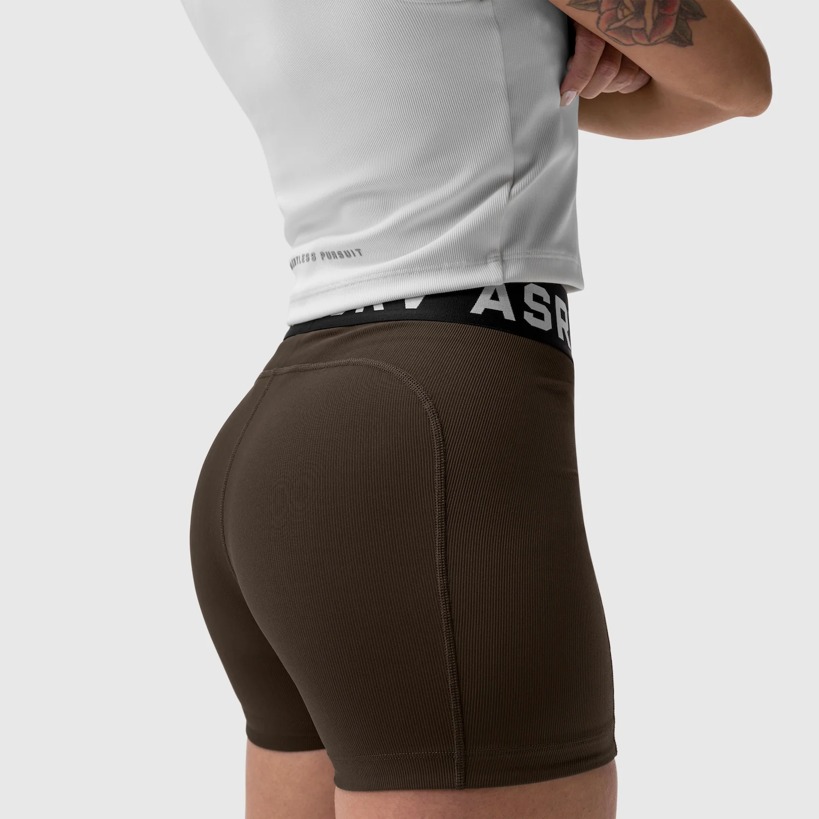 W027. LYCRA® Ribbed Short - Dark Earth - Image 11