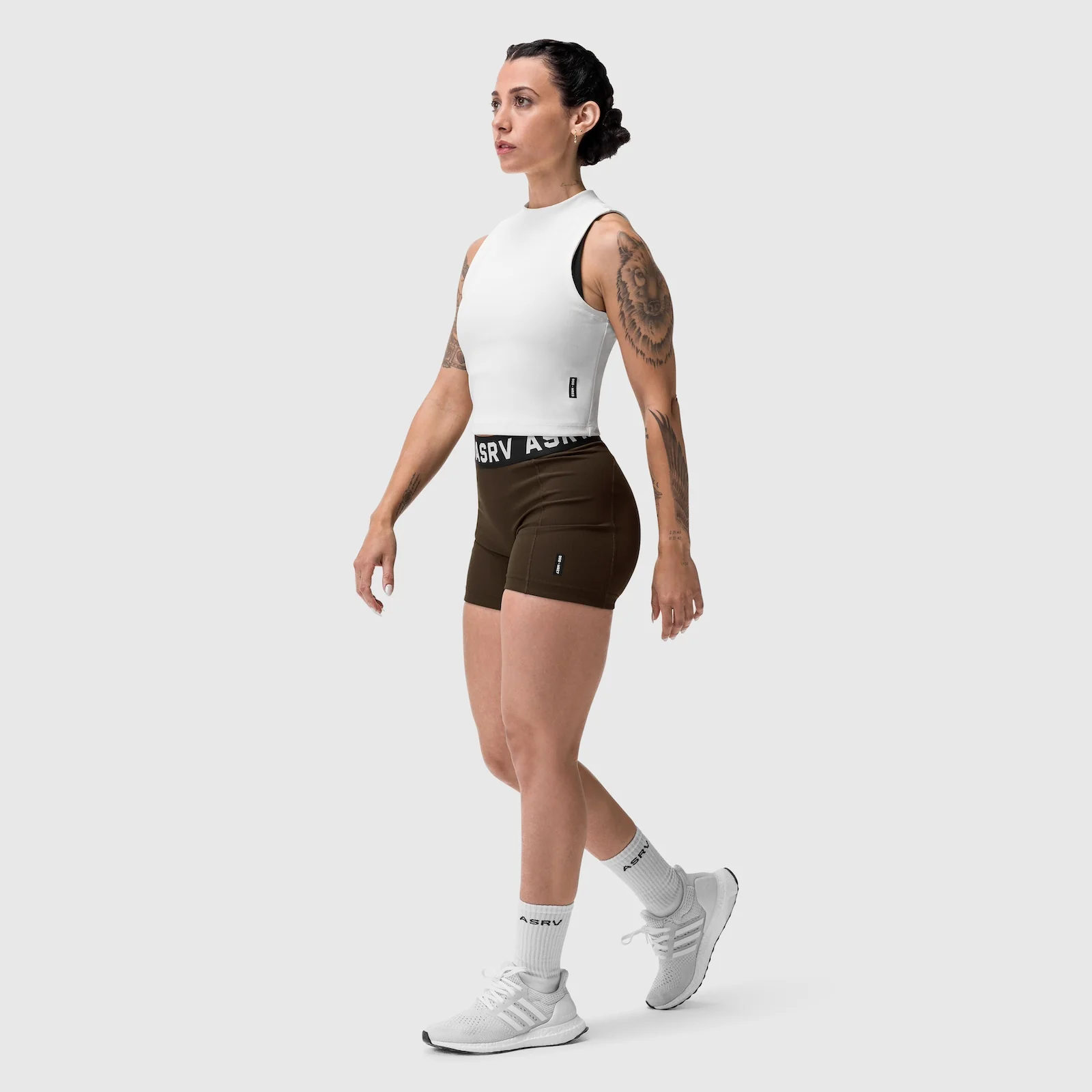 W027. LYCRA® Ribbed Short - Dark Earth - Image 6
