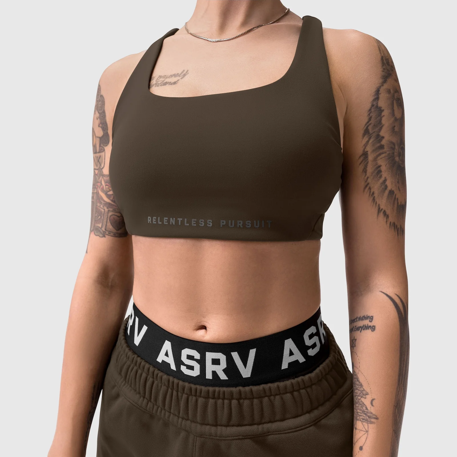 W039. LYCRA® Hybrid Sports Bra - Dark Earth - Image 10