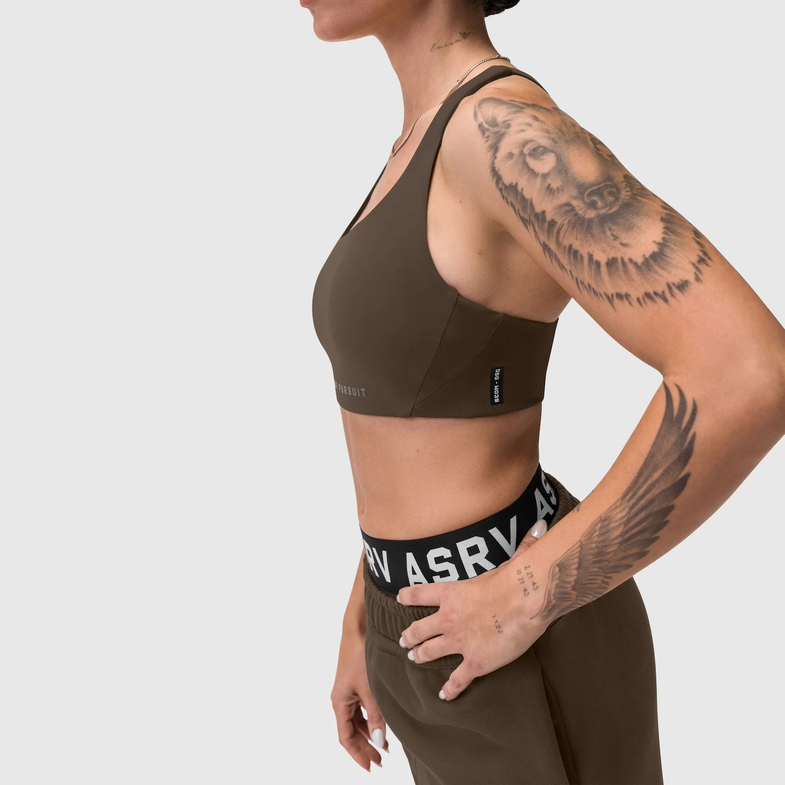 W039. LYCRA® Hybrid Sports Bra - Dark Earth - Image 11