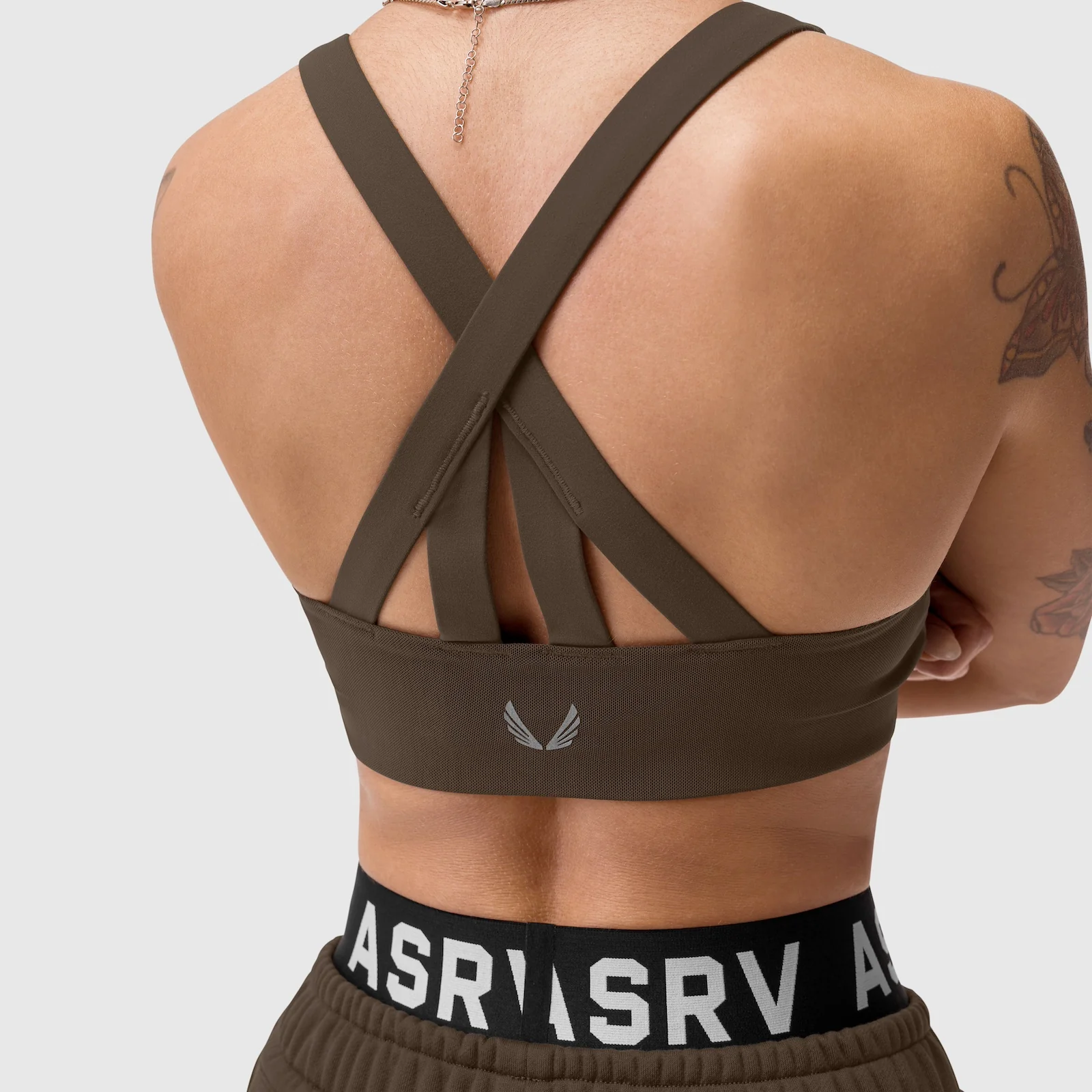 W039. LYCRA® Hybrid Sports Bra - Dark Earth - Image 12