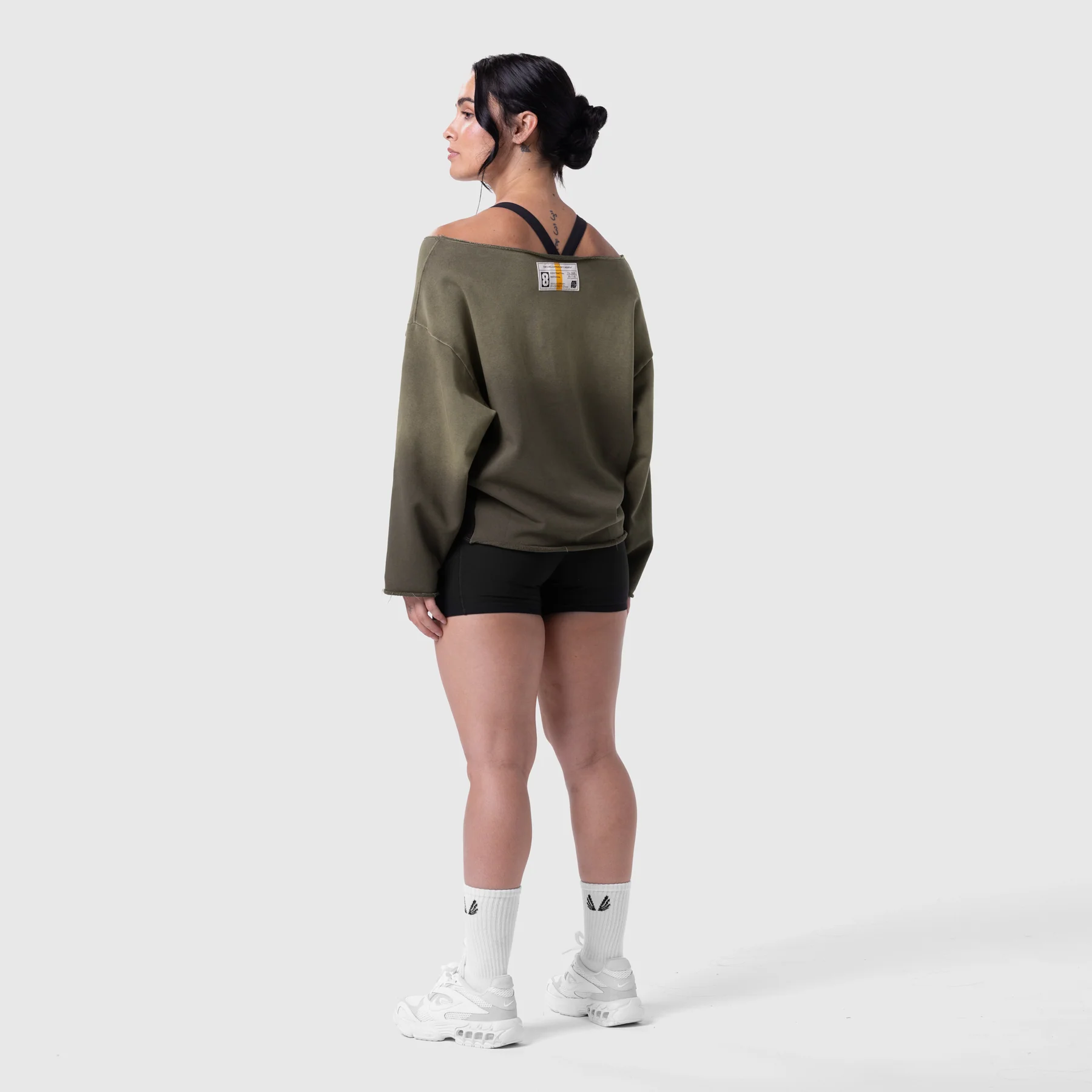 W049. Raw Hem Oversized Crewneck - Olive Sun Fade - Image 6