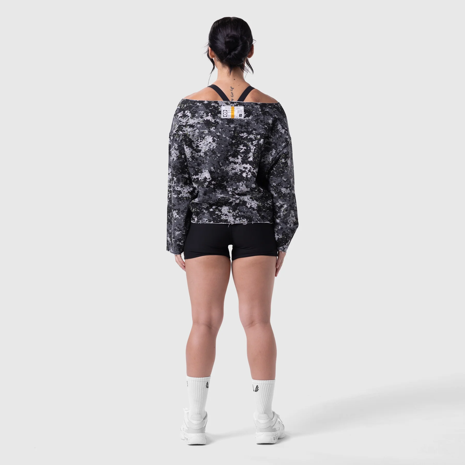 W049. Raw Hem Oversized Crewneck - Pixel Camo - Image 4