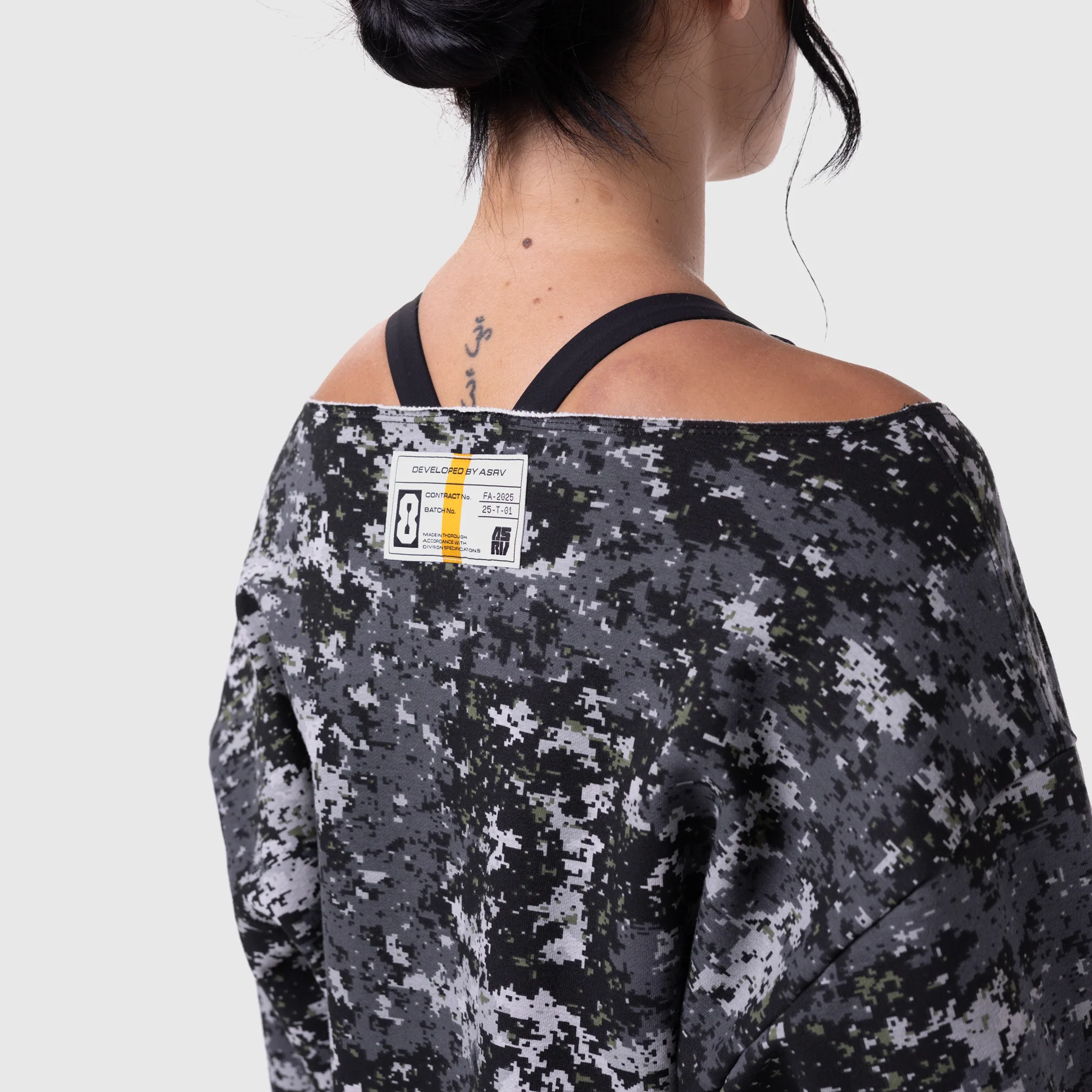 W049. Raw Hem Oversized Crewneck - Pixel Camo - Image 5