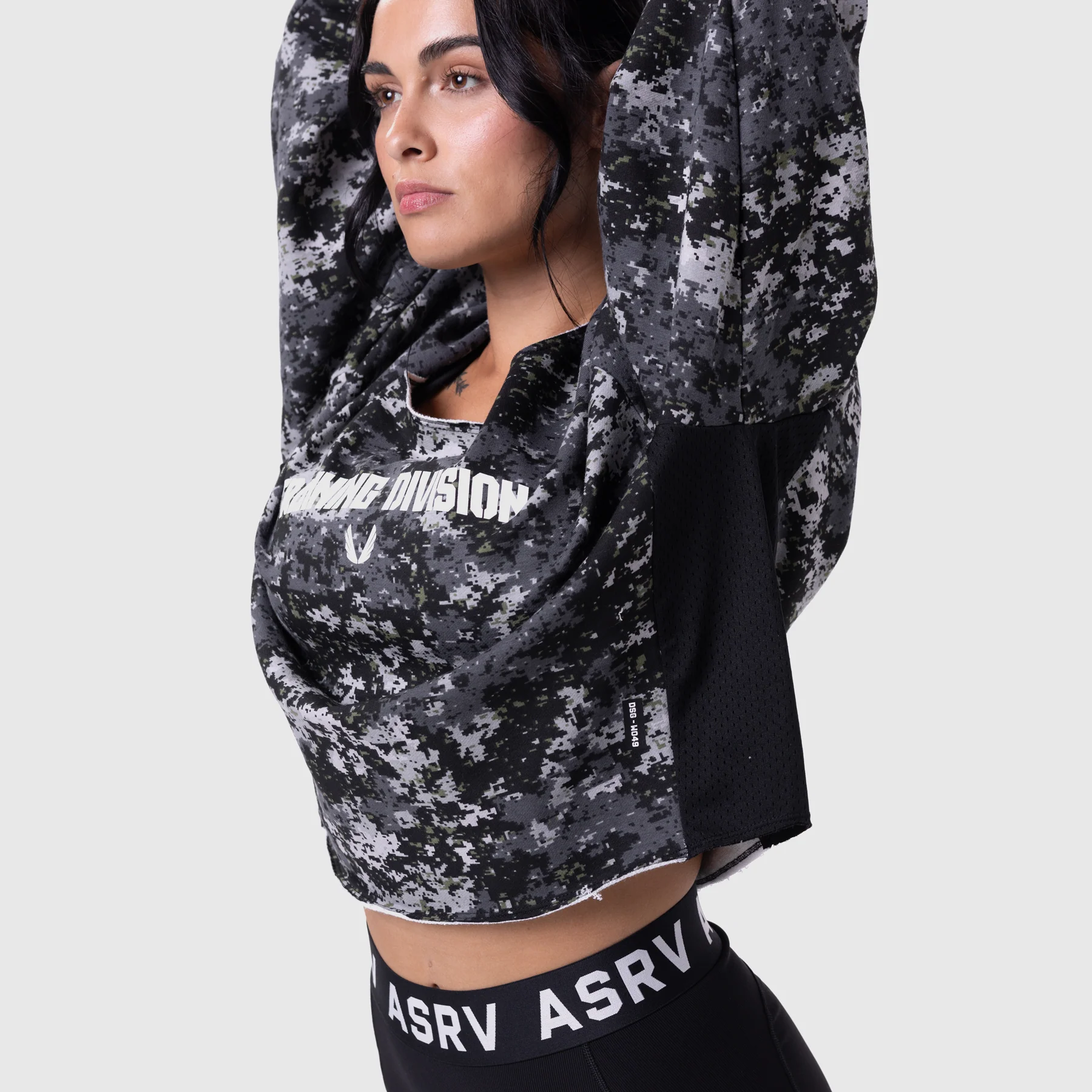 W049. Raw Hem Oversized Crewneck - Pixel Camo - Image 6