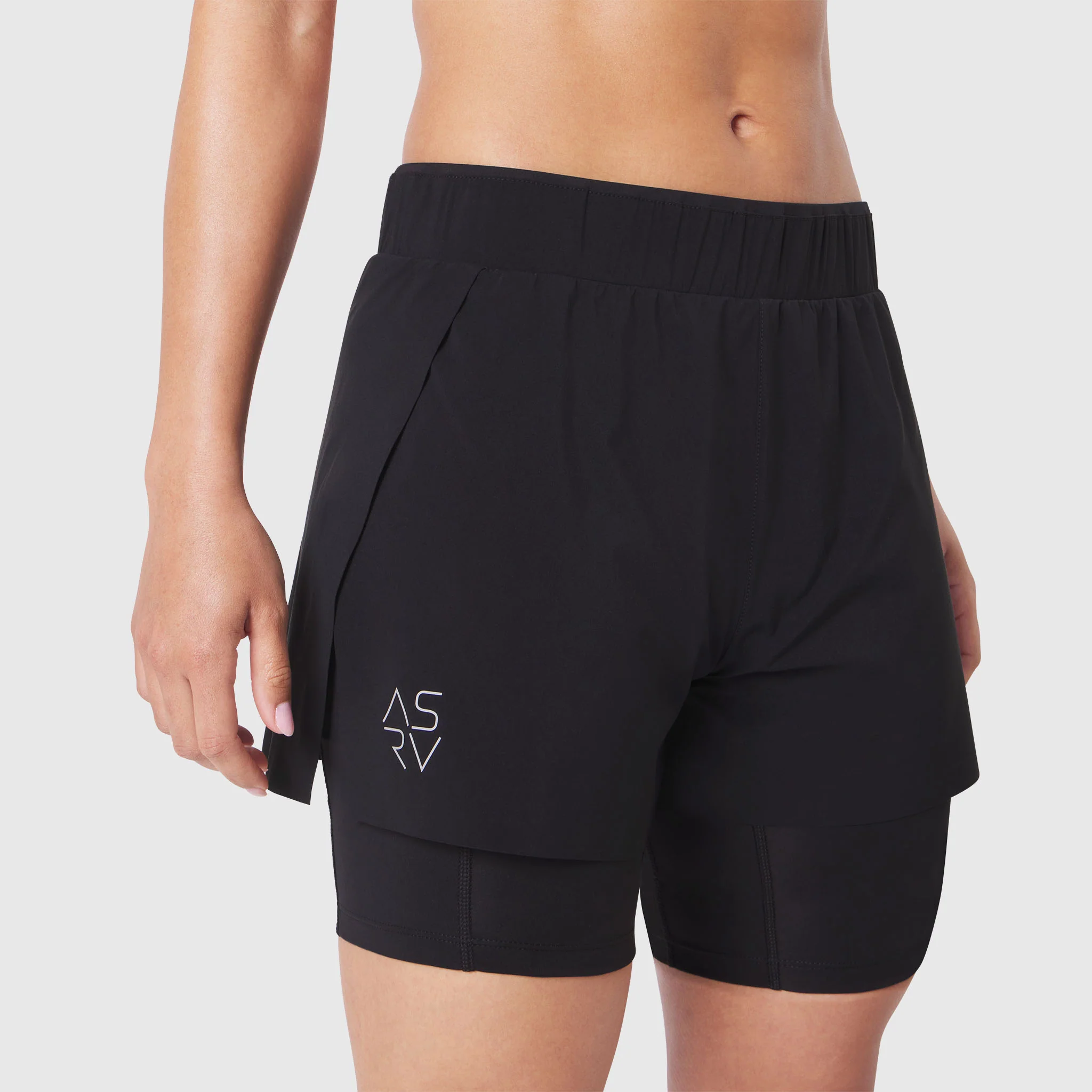 W087. Aerotex™ Side Split Liner Short - Black - Image 5