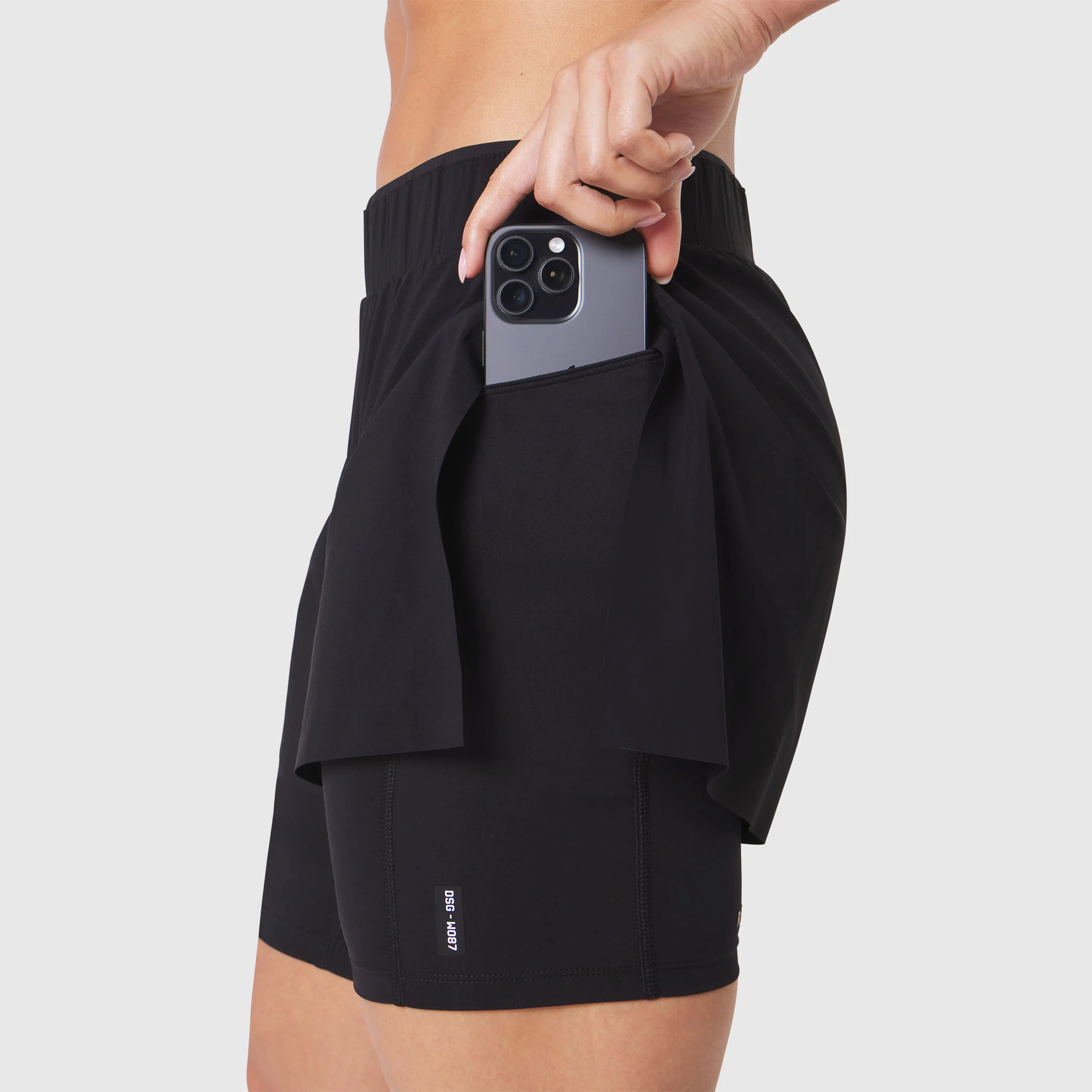 W087. Aerotex™ Side Split Liner Short - Black - Image 6